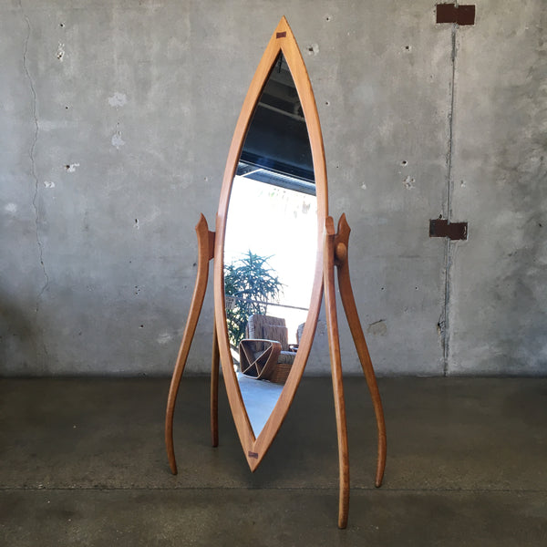 Handcrafted Sculptural Floor Standing White Oak Full Length Mirror