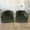 Pair of Vintage Emerald Green "Velvet" Club Swivel Chairs