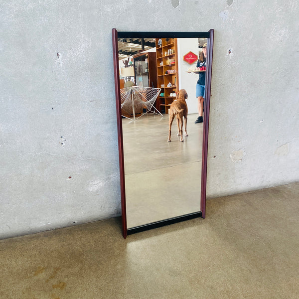 Mid Century Modern Rosewood & Black Metal Wall Hanging Mirror