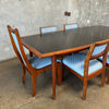 Mid Century Walnut With Black Laminate Dining Table & Six Chairs