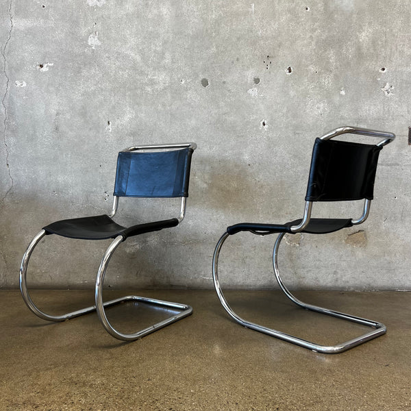 Pair of Vintage Bauhaus Style Leather and Chrome Chairs