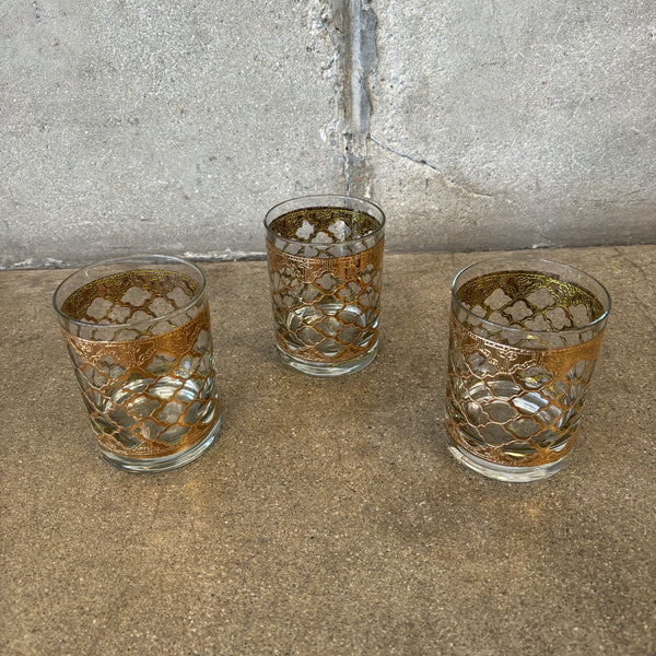 Set of 3 Mid Century Modern Valencia 22k Gold Lowball Glasses