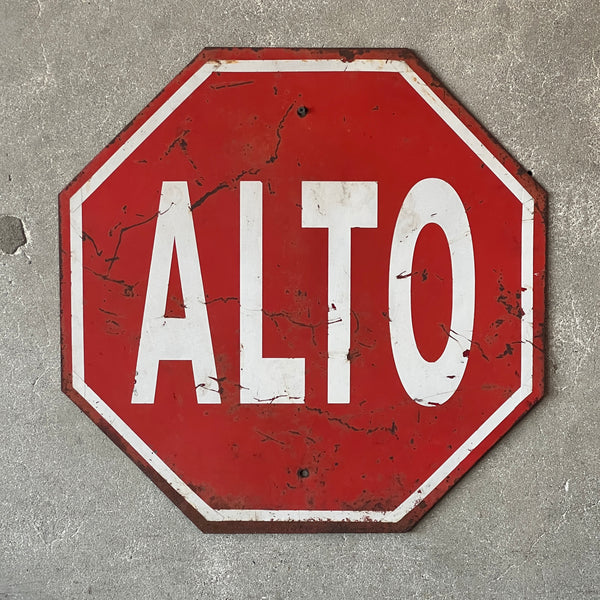 Vintage Mexican Alto (Stop) Sign - Metal & Reflective