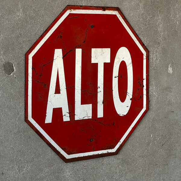 Vintage Mexican Alto (Stop) Sign - Metal & Reflective