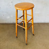 Antique English Oak Stool With Caster Wheels