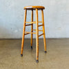 Antique English Oak Stool With Caster Wheels