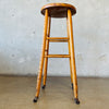 Antique English Oak Stool With Caster Wheels