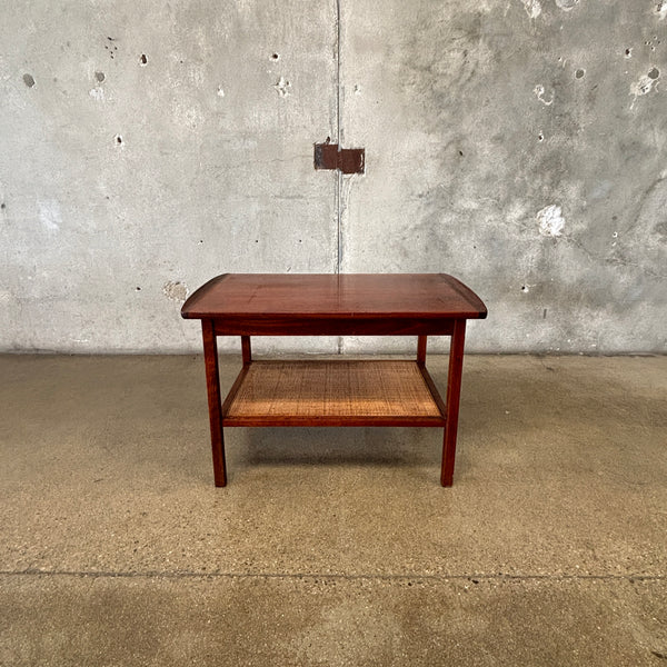 Vintage Walnut And Cane Side Table