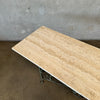 Travertine & Scrolled Metal Console Table