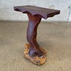 Antique 1960s Live Edge Solid Wood Pedestal On Rock Base