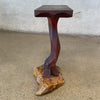 Antique 1960s Live Edge Solid Wood Pedestal On Rock Base