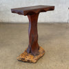 Antique 1960s Live Edge Solid Wood Pedestal On Rock Base