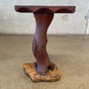 Antique 1960s Live Edge Solid Wood Pedestal On Rock Base