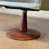 Pair of Mid Century Walnut Swivel Chairs with Vinyl Upholstery - As Is