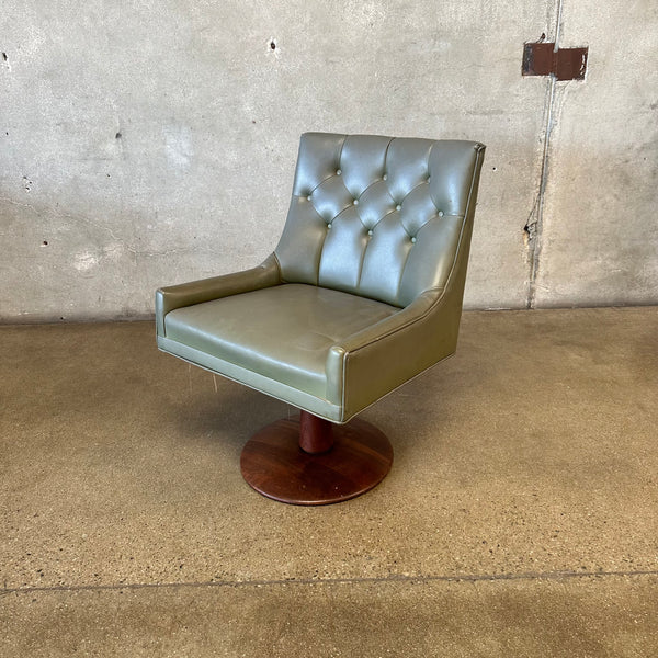 Single Mid Century Modern Walnut Base Swivel Chair with Vinyl Upholstery