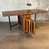 Mid Century Modern Drop Leaf Table With Drawer & Hidden Compartment