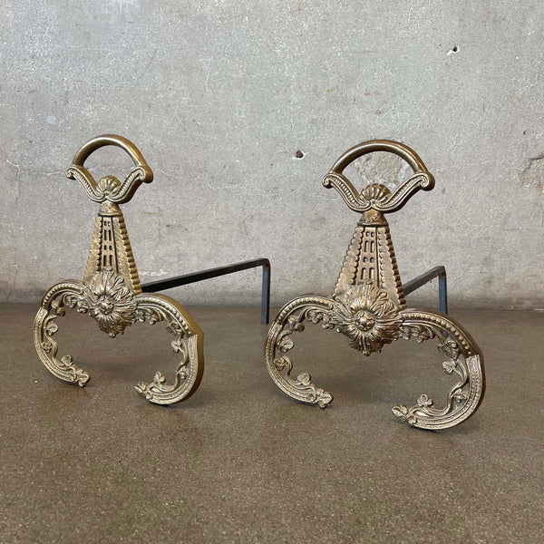 Vintage Brass Iron Andirons