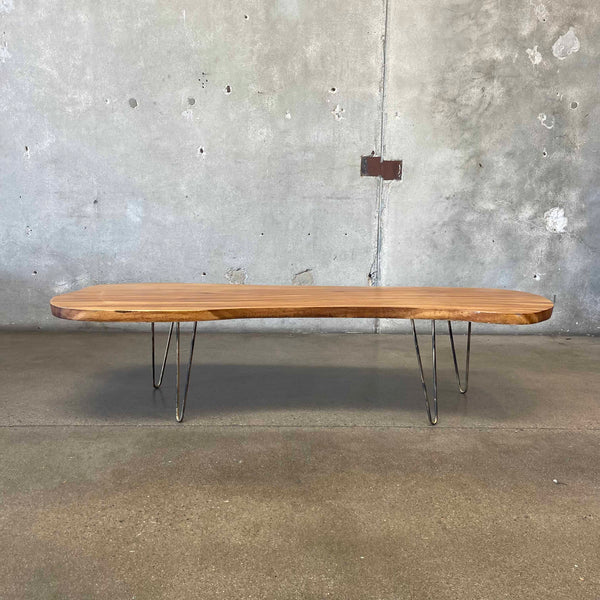 Vintage Biomorphic Solid Koa Wood & Hairpin Coffee Table