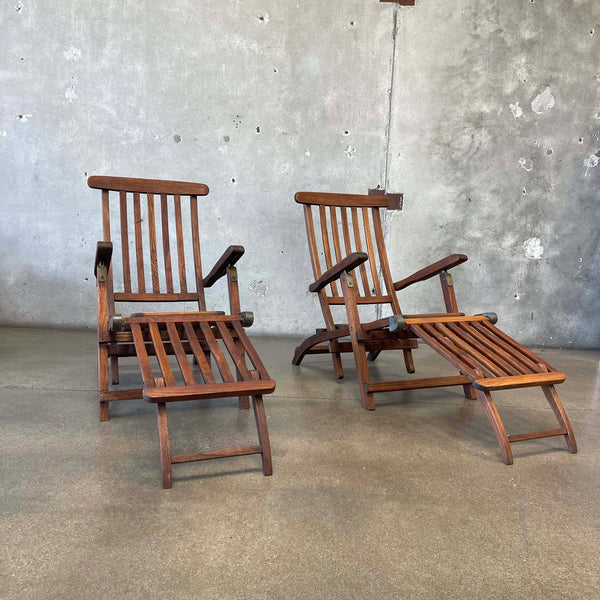 Pair of Solid Teak Folding Deck Lounge Chair