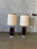 Pair of Mid Century Walnut & Smoked Plexiglass Lamps