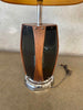 Pair of Mid Century Walnut & Smoked Plexiglass Lamps