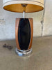 Pair of Mid Century Walnut & Smoked Plexiglass Lamps