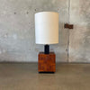 Large Walnut Parquet Mid Century Cube Lamp