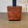 Large Walnut Parquet Mid Century Cube Lamp