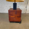 Large Walnut Parquet Mid Century Cube Lamp