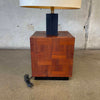 Large Walnut Parquet Mid Century Cube Lamp