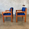 1970's Solid Teak Armchair With Nubby Blue & Black Original Upholstery