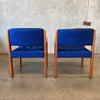 1970's Solid Teak Armchair With Nubby Blue & Black Original Upholstery