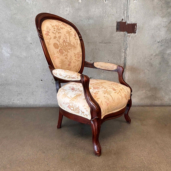 Antique Mahogany Slipper Chair With Silk Upholstery