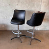 Pair of Vintage Mid Century Modern Black Leather Chrome Craft Barstools