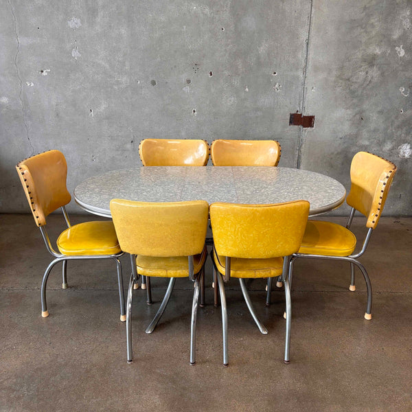 1950s Grey & Yellow Formica Kitchen Table with Leaf & Chairs