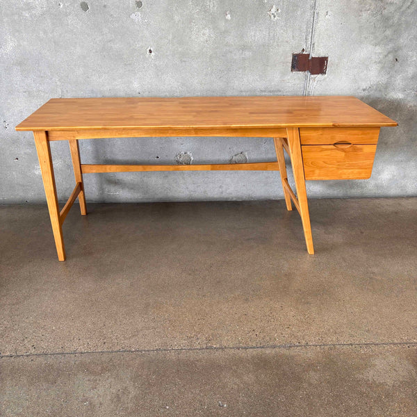 Mid Century Modern Rubberwood Desk With Honey Oak Finish