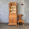 Vintage Carved Secretary Desk With Hutch & Caned Seat Chair