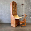 Vintage Carved Secretary Desk With Hutch & Caned Seat Chair