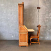 Vintage Carved Secretary Desk With Hutch & Caned Seat Chair