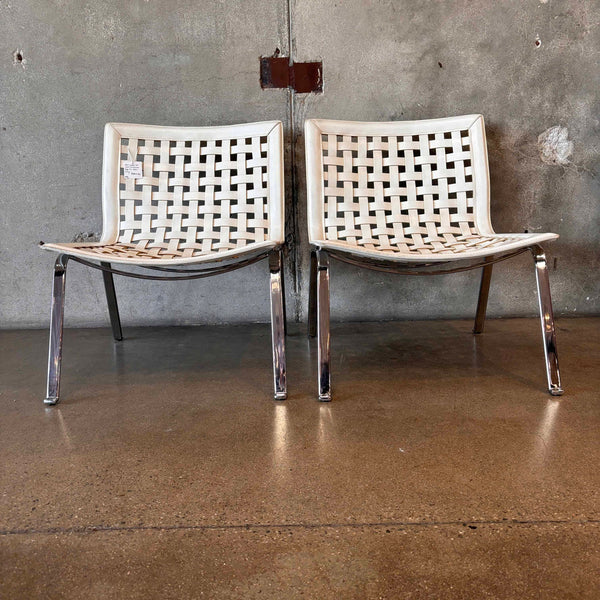 Pair of 1980s Leather Net Chairs By Giancarlo Vegni For Fasem - Italy