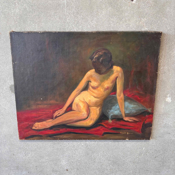 Vintage Nude Woman Oil Painting by Rudolph Aquirre