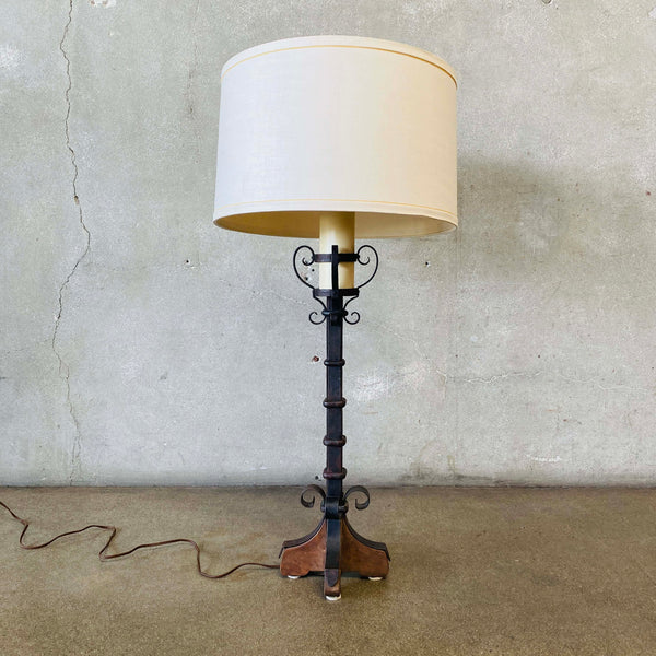 Antique Spanish Revival Wrought Iron and Wood Table Lamp