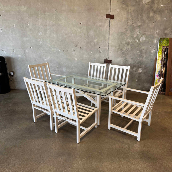 Modern Woodard Outdoor Patio Dining Set Table & Six Chairs