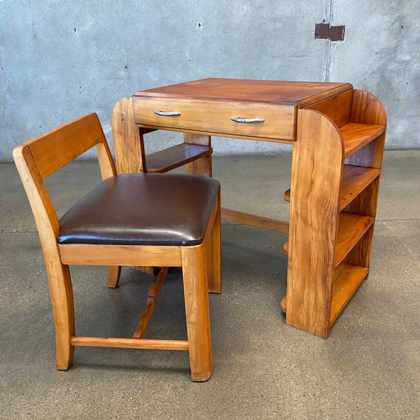 Vintage Art Deco Wood Desk and Chair