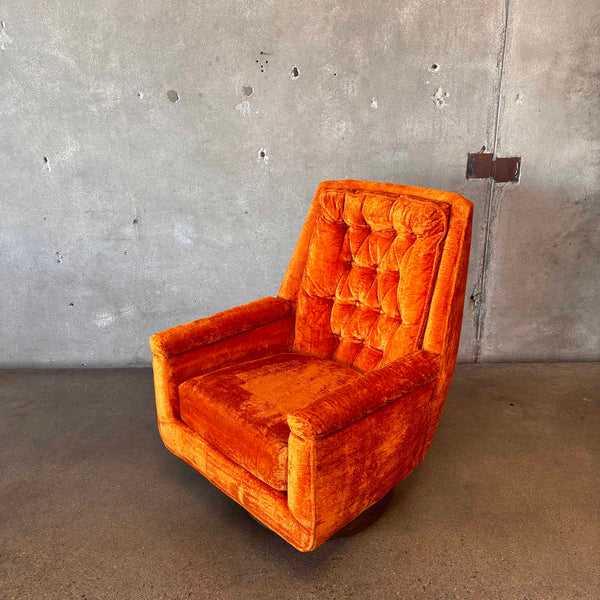 Vintage "Pearsall Style" 1960-70s Orange Swivel Chair With Wood Base