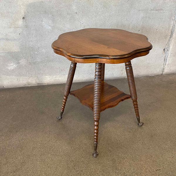 Antique Oak Wood Two Tier Parlor Clawfoot Table