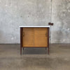 Mid Century Cabinet With White Laminate Top & Two Sliding Doors