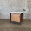 Mid Century Cabinet With White Laminate Top & Two Sliding Doors