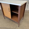 Mid Century Cabinet With White Laminate Top & Two Sliding Doors