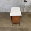 Mid Century Cabinet With White Laminate Top & Two Sliding Doors